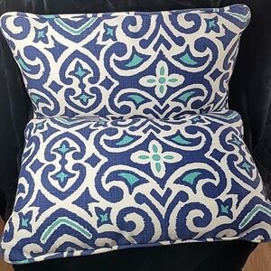 Pillow‎ Perfect Indoor Outdoor Lumbar Pillows x2 Blue Teal White 12x19